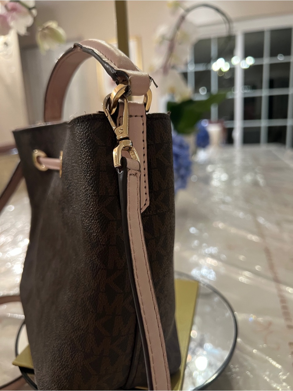 Michael Kors Signature Bucket Crossbody Bag & Wallet Set Blush Pink Brown MK - Picture 6 of 13